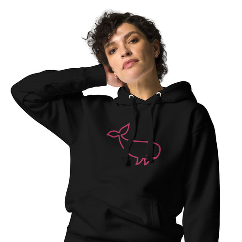 BIG WHALE HOODIE - PINK STITCH - EMBROIDERED