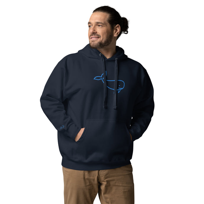 BIG WHALE HOODIE - BLUE STITCH - EMBROIDERED