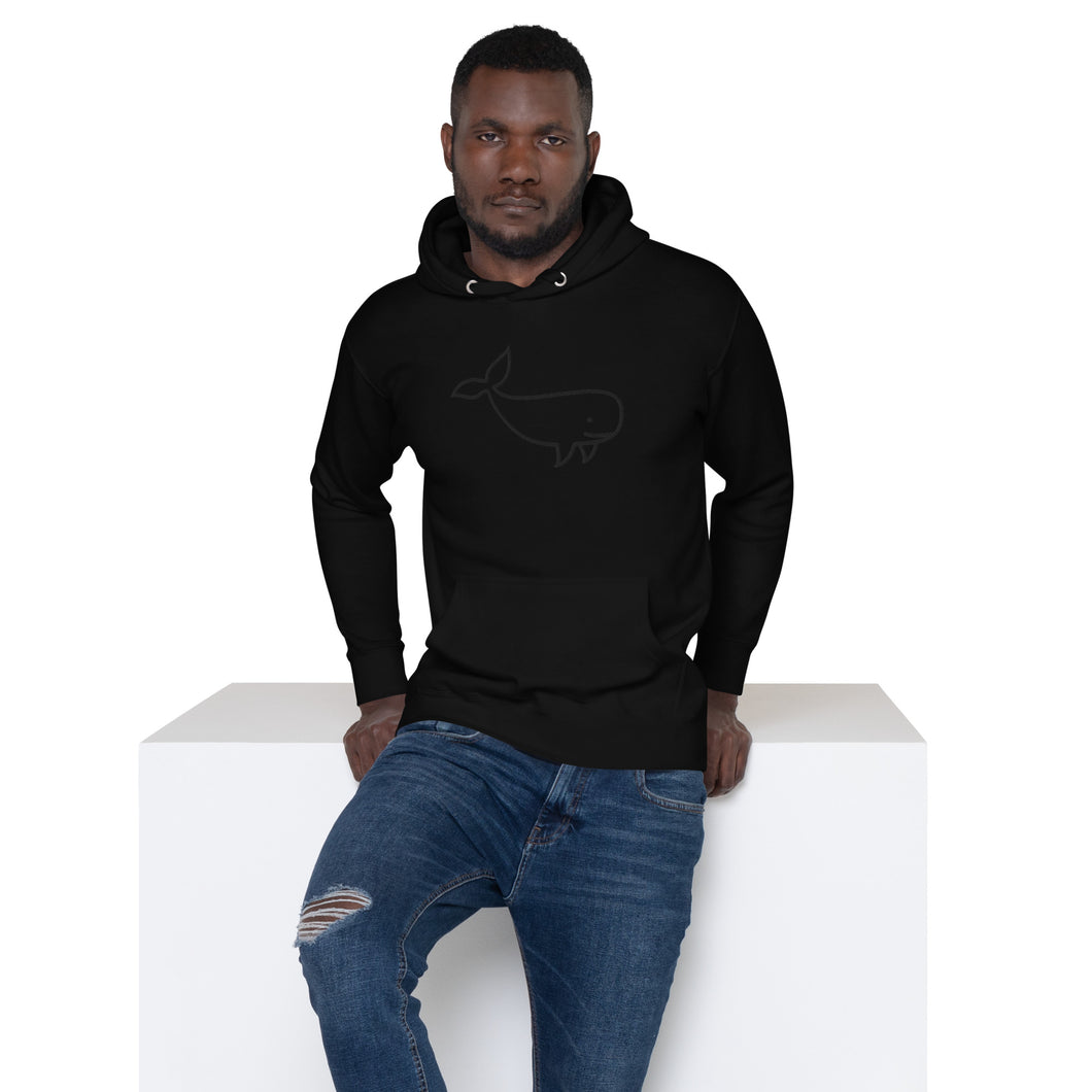 BIG WHALE HOODIE - BLACK STITCH - EMBROIDERED