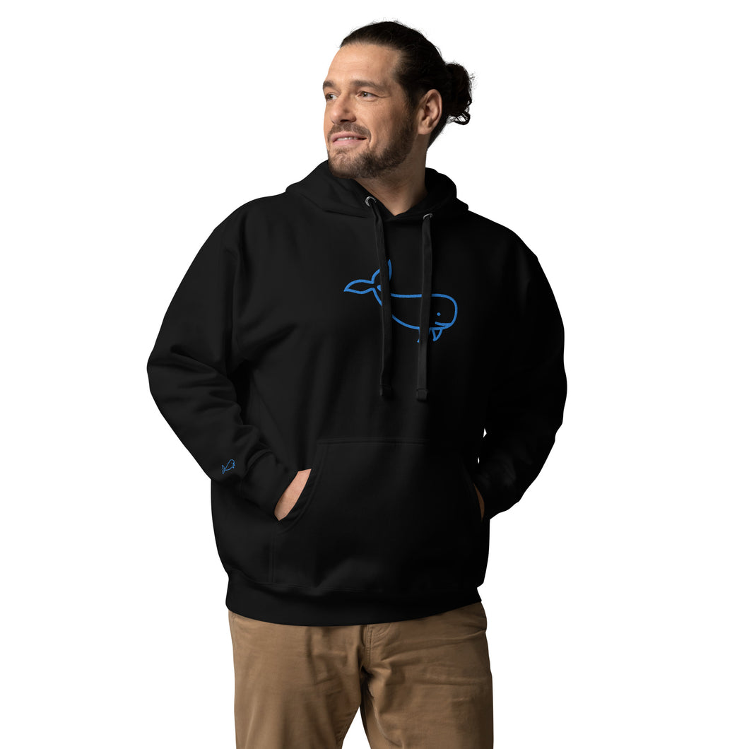 BIG WHALE HOODIE - BLUE STITCH - EMBROIDERED