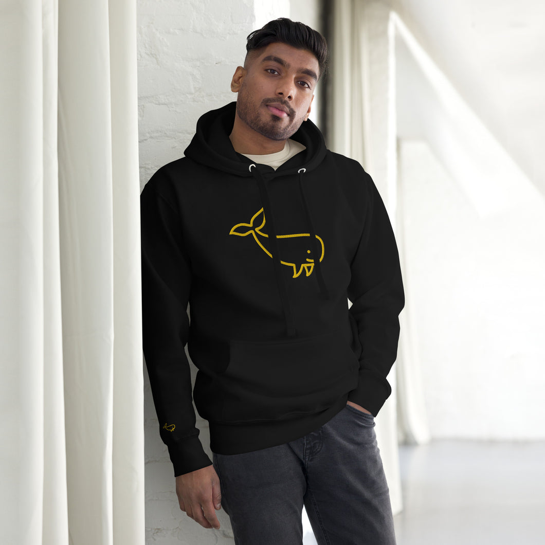 BIG WHALE HOODIE - YELLOW STITCH - EMBROIDERED