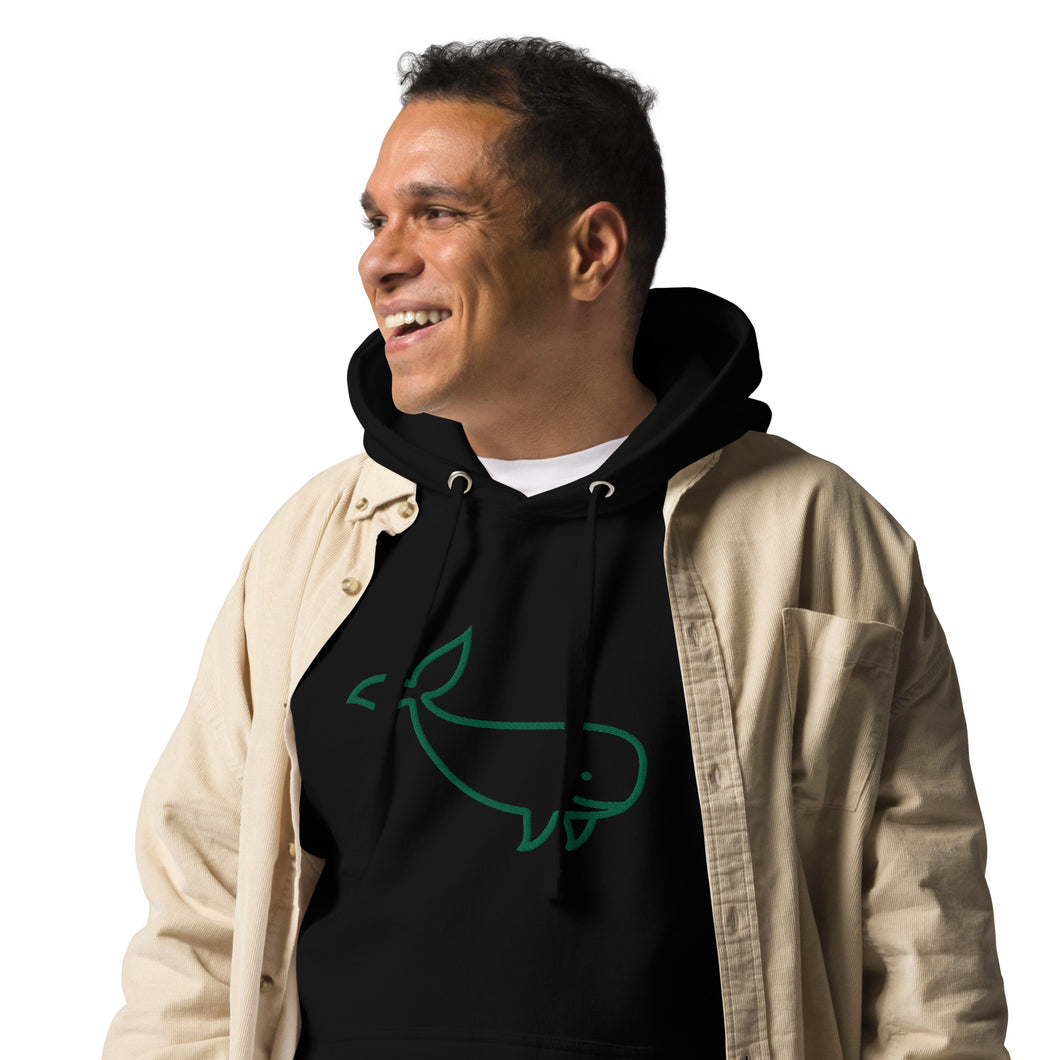 BIG WHALE HOODIE - GREEN STITCH - EMBROIDERED