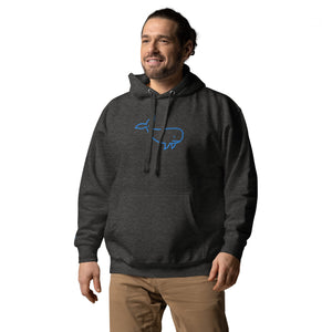 BIG WHALE HOODIE - BLUE STITCH - EMBROIDERED