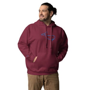 BIG WHALE HOODIE - BLUE STITCH - EMBROIDERED