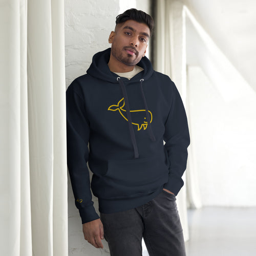 BIG WHALE HOODIE - YELLOW STITCH - EMBROIDERED