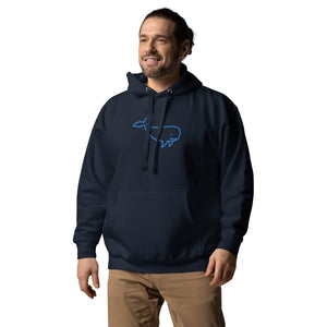 BIG WHALE HOODIE - BLUE STITCH - EMBROIDERED