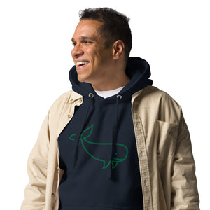 BIG WHALE HOODIE - GREEN STITCH - EMBROIDERED