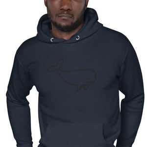 BIG WHALE HOODIE - BLACK STITCH - EMBROIDERED