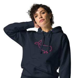 BIG WHALE HOODIE - PINK STITCH - EMBROIDERED