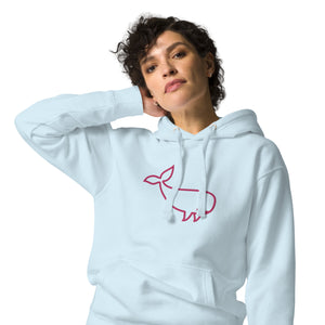 BIG WHALE HOODIE - PINK STITCH - EMBROIDERED