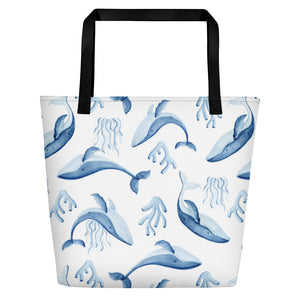 whale whale whale tote w/ pocket